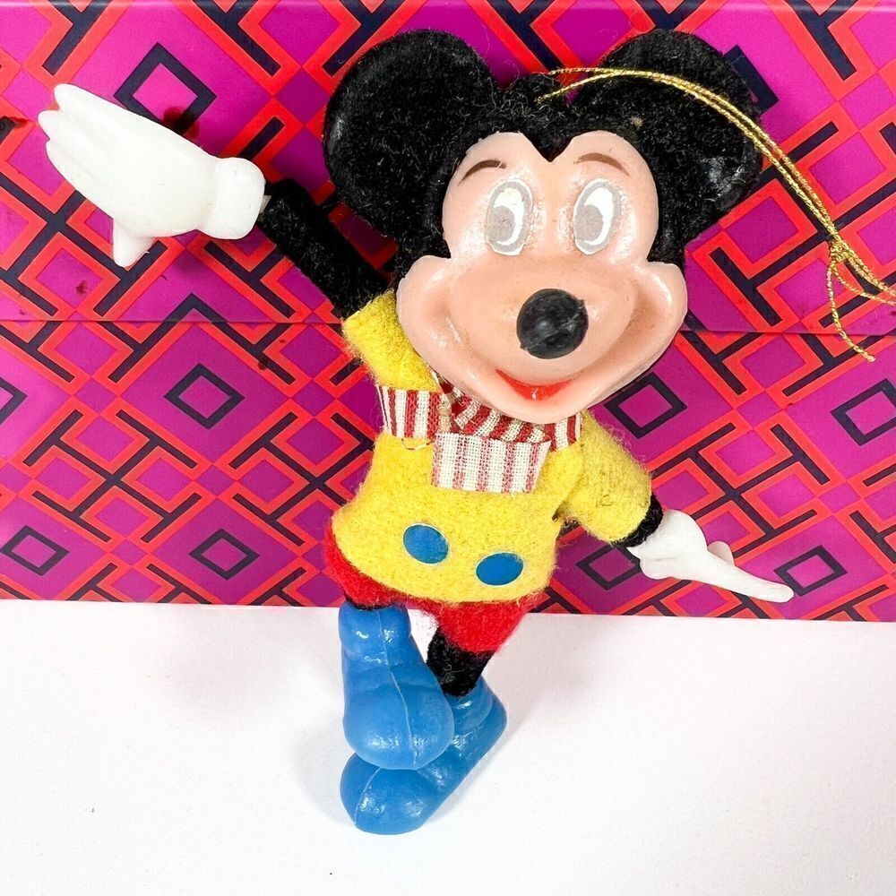 Vintage Flocked Christmas Mickey Mouse w/Scarf Ornament by Walt Disney